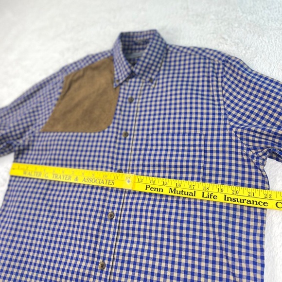 Chesapeake Bay Hunting‎ Shirt Men's SMALL Blue Tan Gingham Check Shoulder Patch - Picture 6 of 7